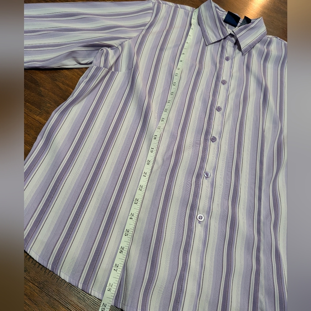 DCC Stretch Women's Striped Purple Button Down Shirt (1X) - Picture 9 of 12